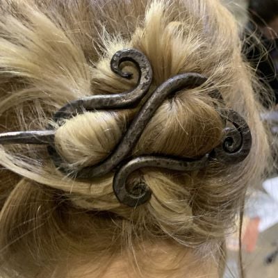 learn to forge a custom hairpin in the beginning blacksmith class -