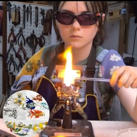 Youth flameworking glass art using a torch classes and workshops
