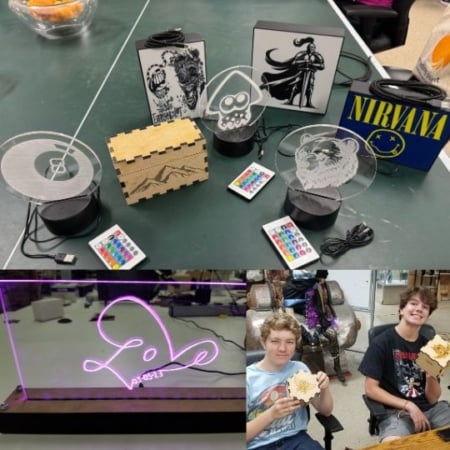 3d printed and laser cut art design art class. digital arts youth class